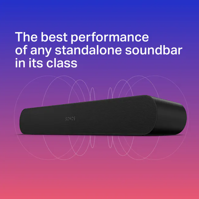 Sonos Ray - Black - 3 - standalone soundbar, best performance, sleek design, high-quality sound, wireless connectivity