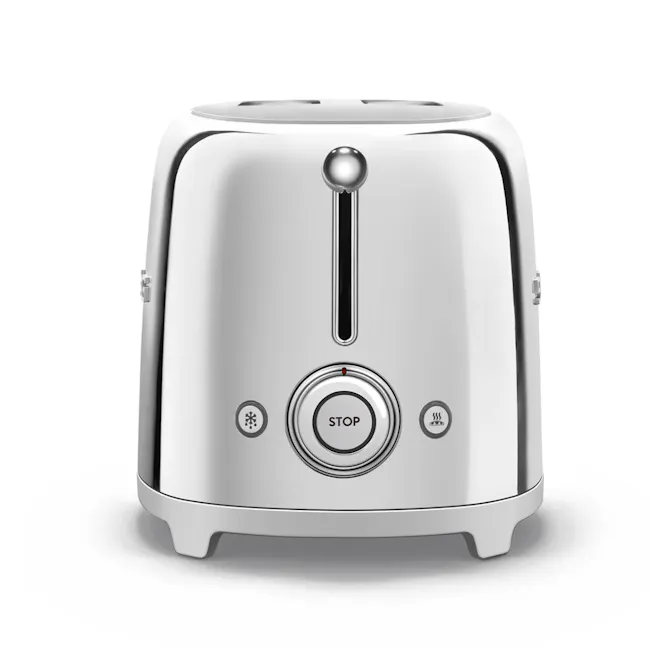 Smeg 2-Slice Toaster - Chrome - 6 - Silver toaster, sleek design, control panel, stop button, modern kitchen appliance