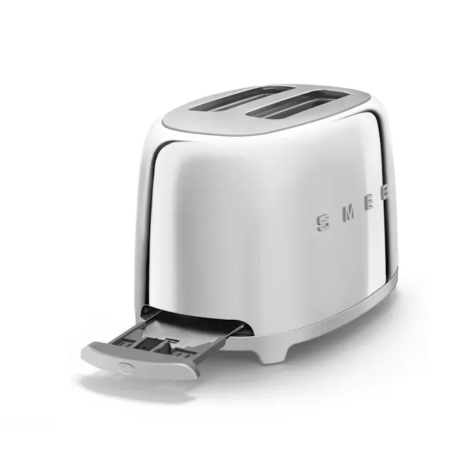 Smeg 2-Slice Toaster - Chrome - 5 - Silver toaster, sleek design, modern kitchen appliance, stainless steel finish