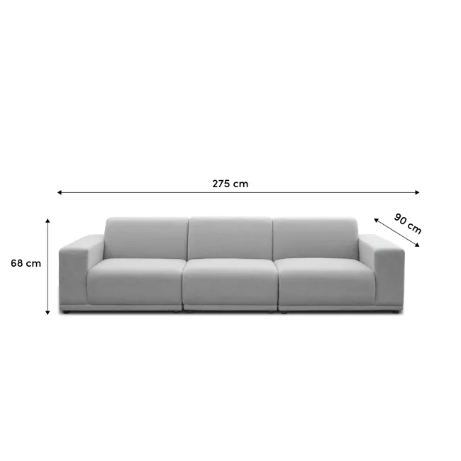 Milan 4 Seater Sofa - Smokey Grey (Faux Leather) - 6 - Grey upholstered sofa, 275 cm total length, 90 cm seat width, 68 cm