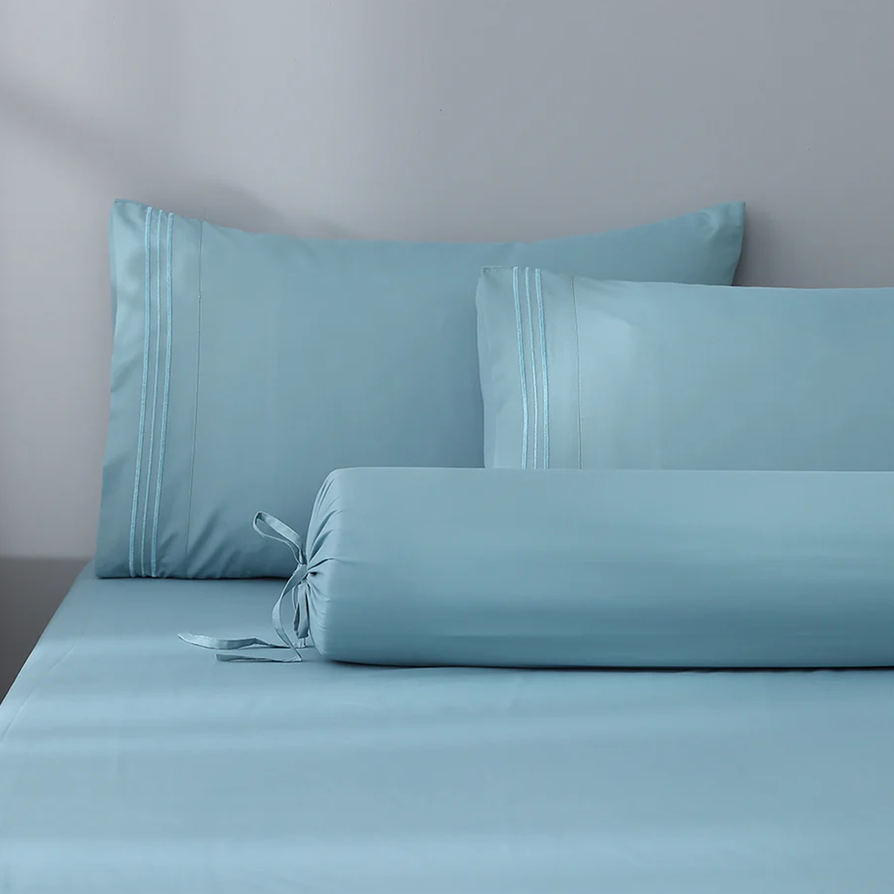 Robinsons Silky Soft Embroidered Microfibre Fitted Sheet Set Core Collection - Misty Blue (4 Sizes)