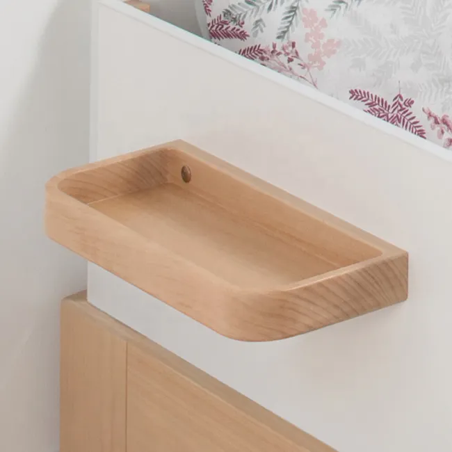 Natty Boori Single Loft Bed - Blueberry & Almond - 5 - Wooden floating shelf, minimalist design, light wood finish