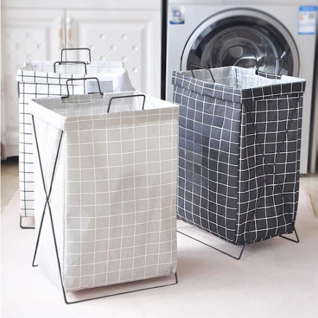 HOUZE Laundry Bag with Matt Steel Frame - Grey Checkered - 1