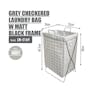 HOUZE Laundry Bag with Matt Steel Frame - Grey Checkered - 2