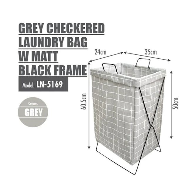 HOUZE Laundry Bag with Matt Steel Frame - Grey Checkered - 2