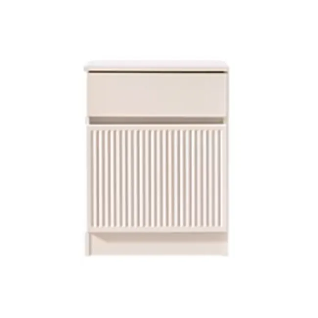 Wynn Bedside Table - Cream White - 12 - Modern minimalist design, light beige color, vertical slat pattern, sleek surface