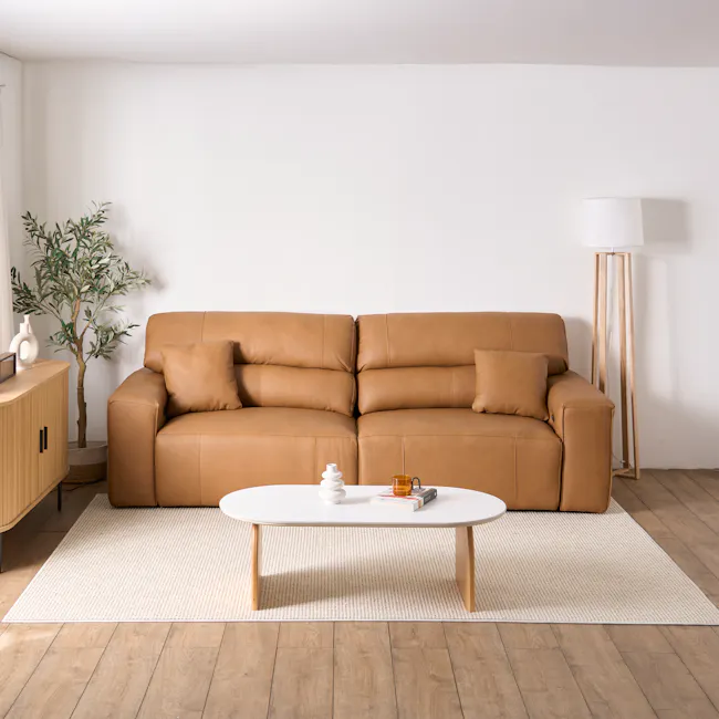Forte 4 Seater Power Sliding Extension Sofa - Oslo Tan (Top Grain Leather) - Zero Wall - 3