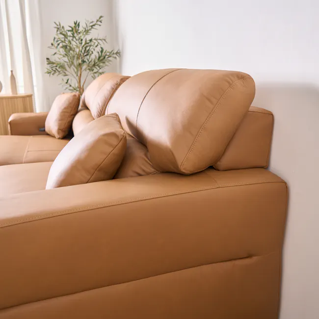 Forte 4 Seater Power Sliding Extension Sofa - Oslo Tan (Top Grain Leather) - Zero Wall - 31
