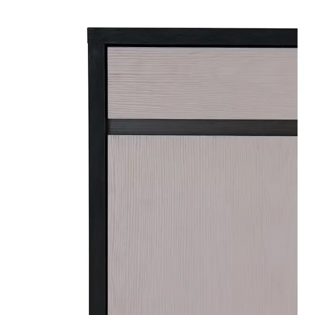Harvey 2 Door Shoe Cabinet - Grey - 8 - Wood-paneled wall, black frame, light wood texture, vertical panel design