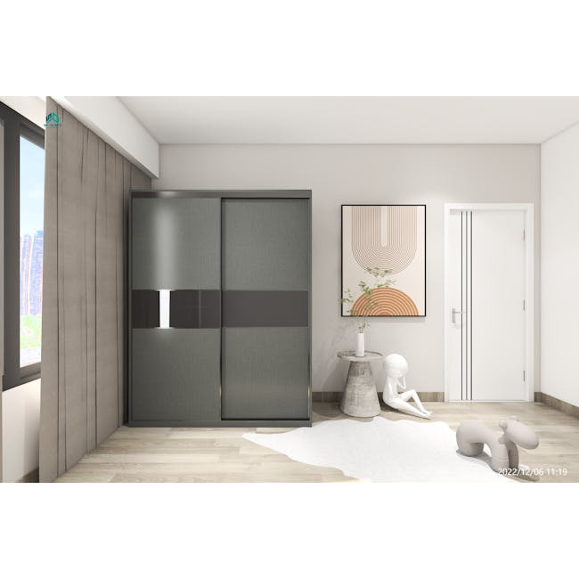 Lorren Sliding Door Wardrobe 2 with Glass Panel - Graphite Linen - 2