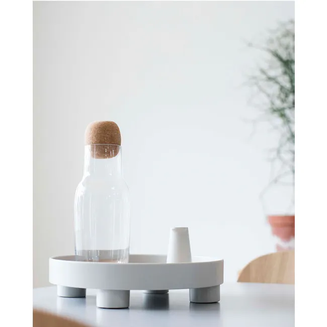 Edd Nordic Tray with Stand - Grey - 6 - vintage glass bottle, minimalist decor, modern still life, white vase, wooden chair