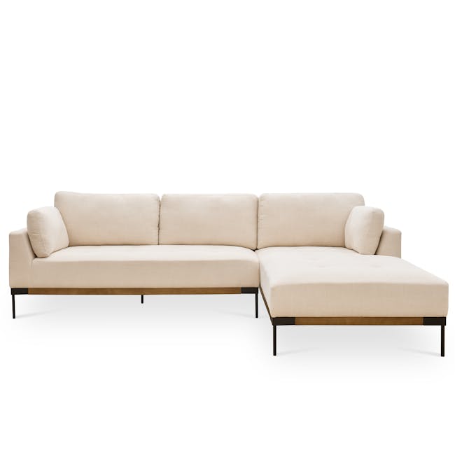 Hudson L-Shaped Sofa - Walnut, Cream Beige - 0