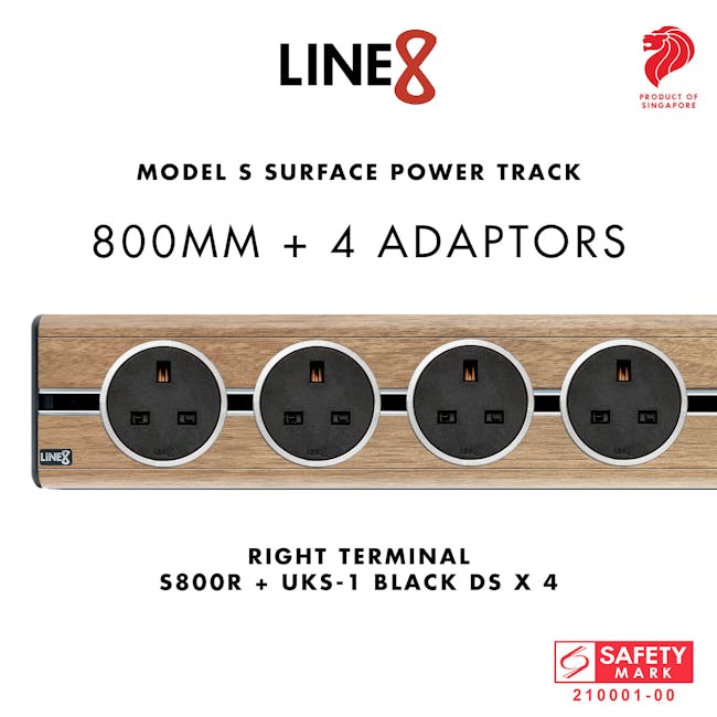 Line8 Power Track 800mm + 4 Adaptors Bundle - Burmese Teak - 5