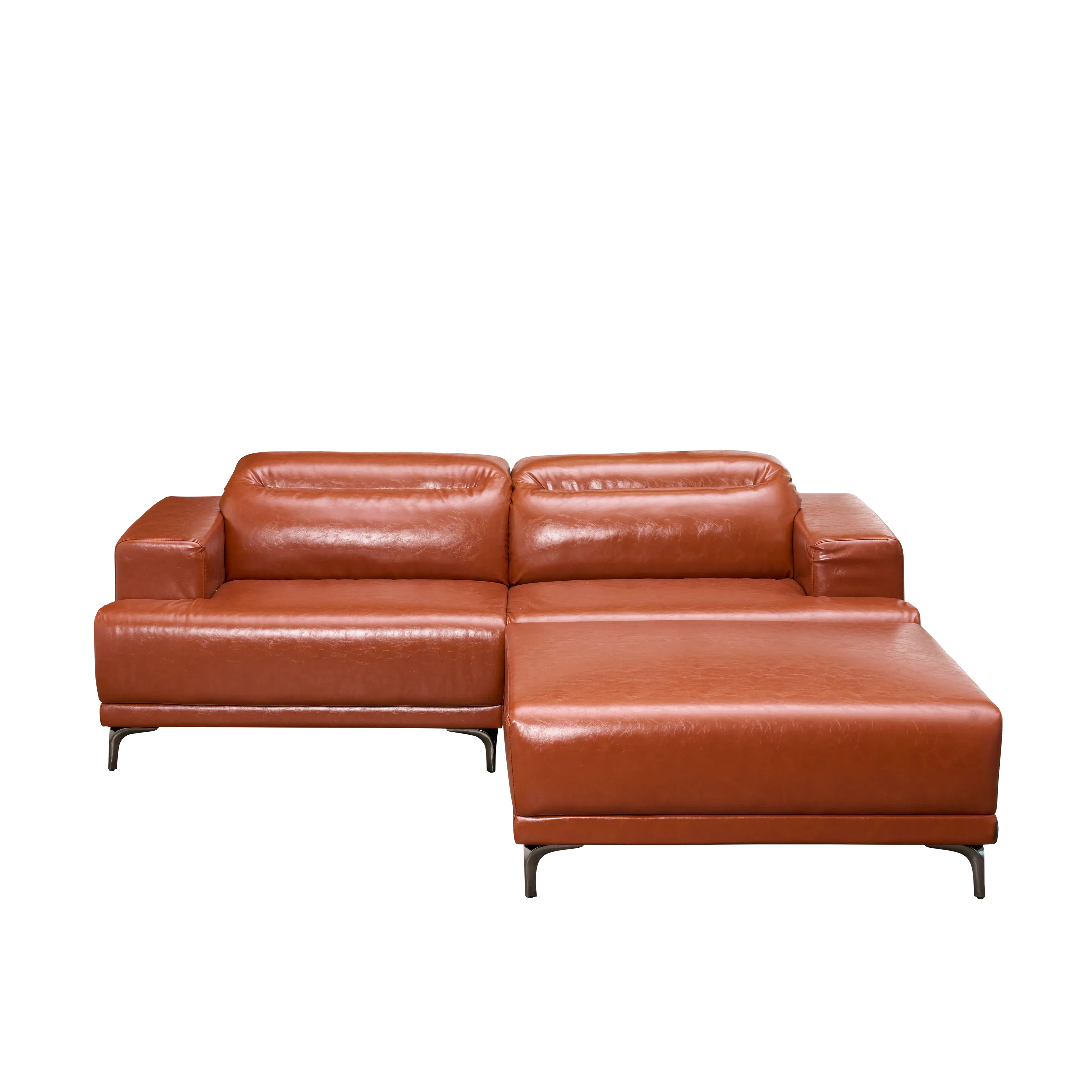 Lorney 3 Seater Sofa with Adjustable Headrest and Ottoman - Camel (Faux Leather) - 14