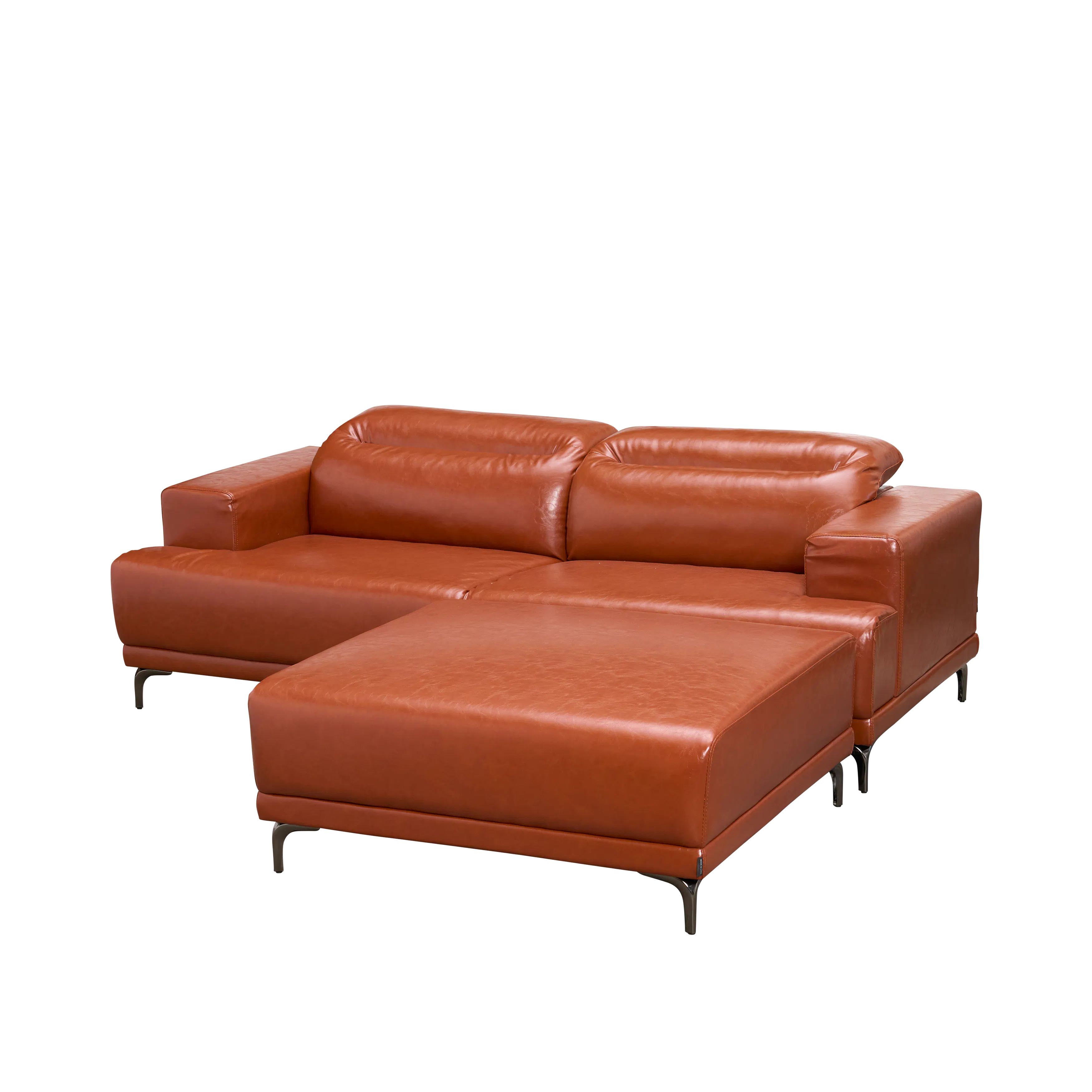 Lorney 3 Seater Sofa with Adjustable Headrest and Ottoman - Camel (Faux Leather) - 15