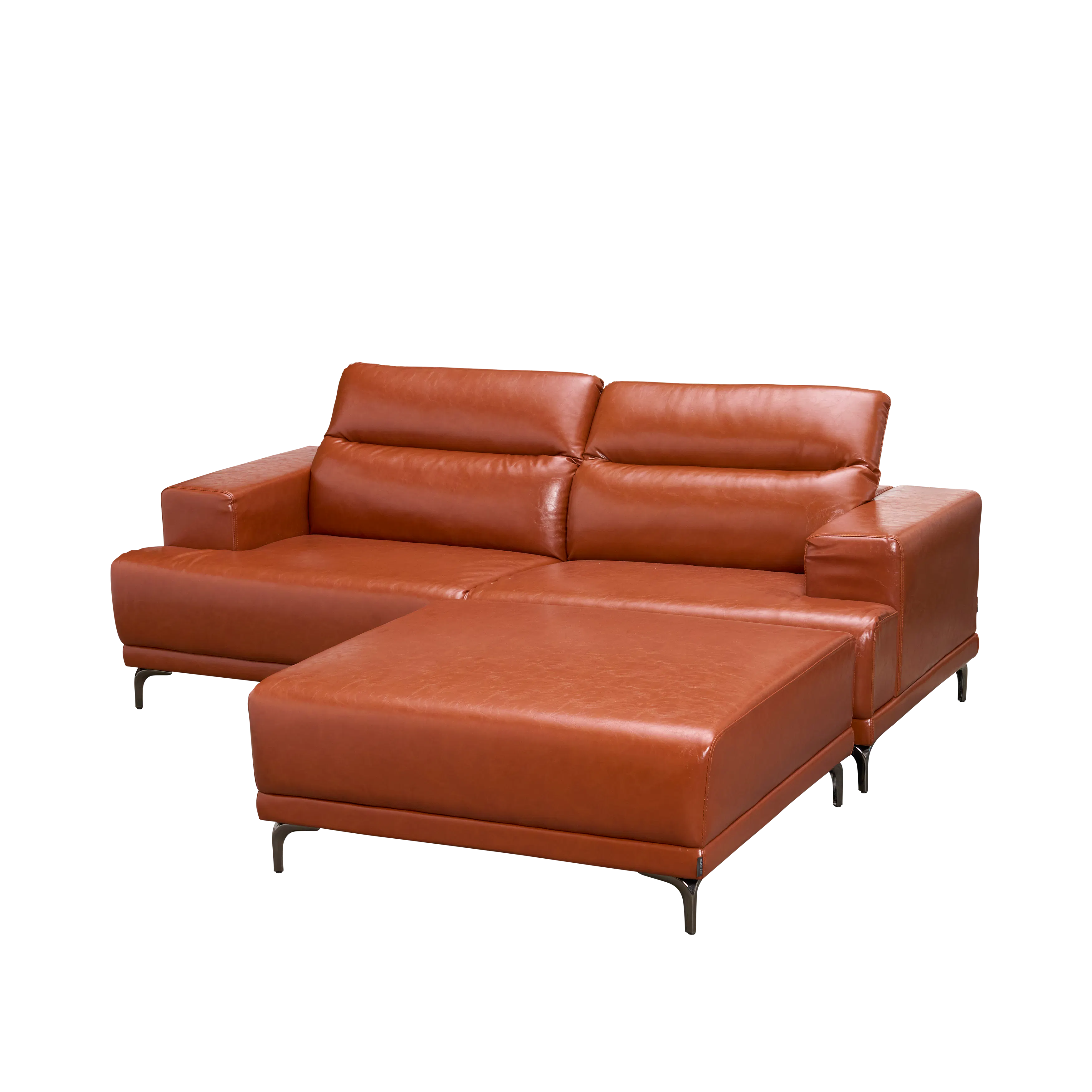 Lorney 3 Seater Sofa with Adjustable Headrest and Ottoman - Camel (Faux Leather) - 16