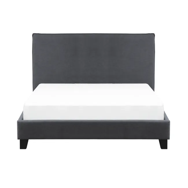 Arthur Queen Divan Bed - Urban Grey (Fabric) - 1 - Modern minimalist bed with sleek black headboard and white mattress