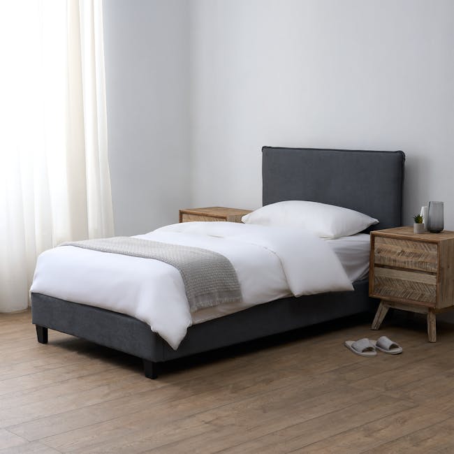 Arthur Queen Divan Bed - Urban Grey (Fabric) - 8 - White bed with gray headboard, wooden nightstands, white pillows, gray