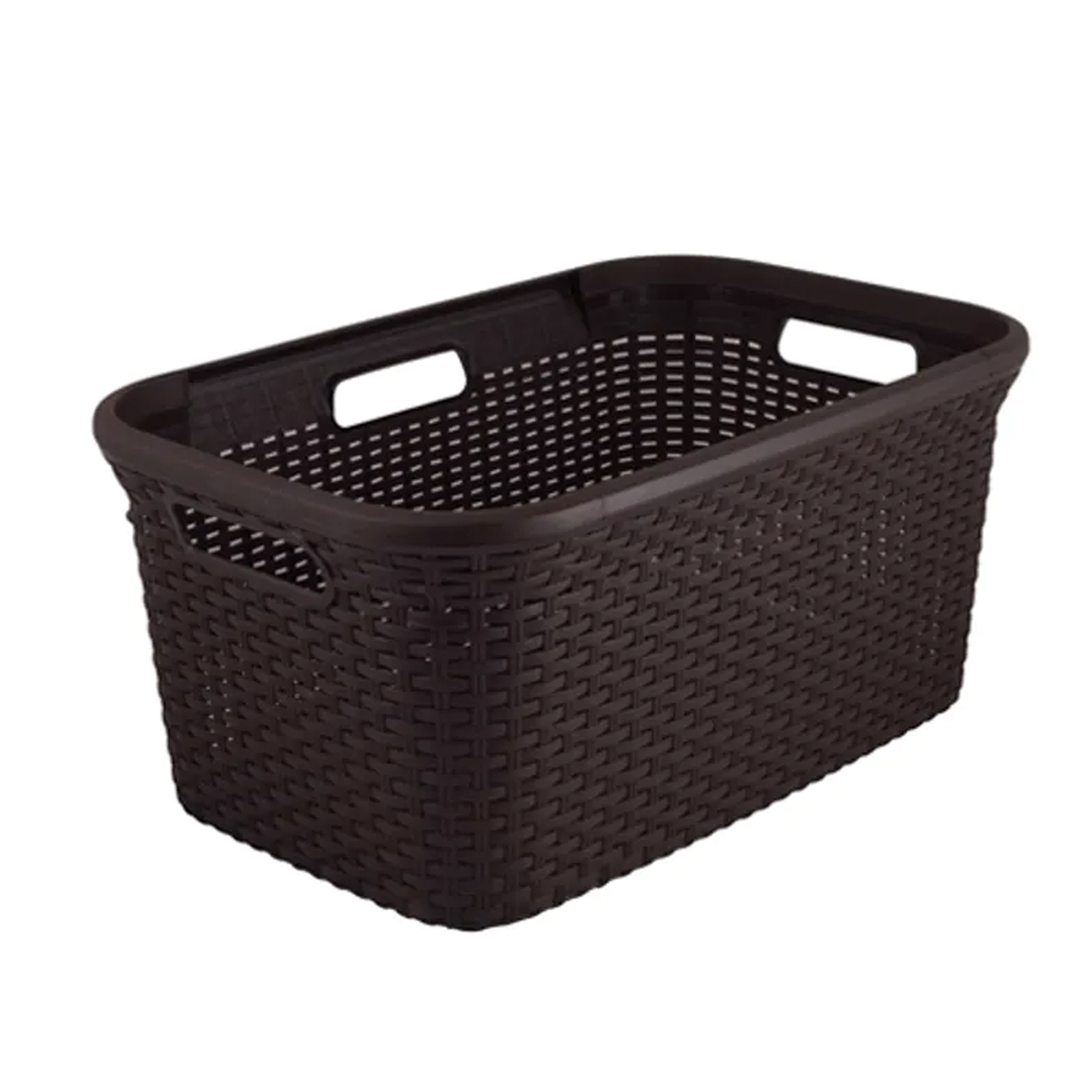 Rattan Style Rectangular 45L Hamper - Dark Brown