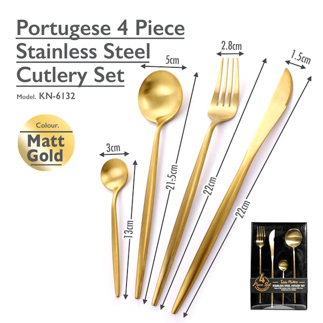 Table Matters Portugese 4pc Cutlery Set - Matt Gold - 7