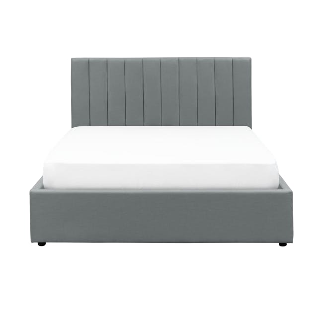 Audrey Queen Storage Bed in Seal Grey (Velvet) with 2 Leland Single Drawer Bedside Tables - 1
