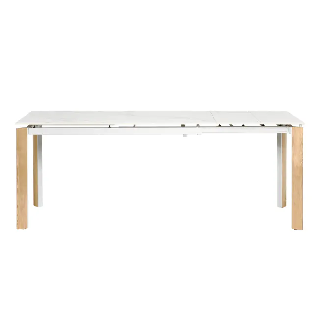 Nelson Extendable Dining Table 1.4m-2m in Marble White (Sintered Stone) with 4 Lydia Dining Armchairs in Oak, Pale Grey - 12