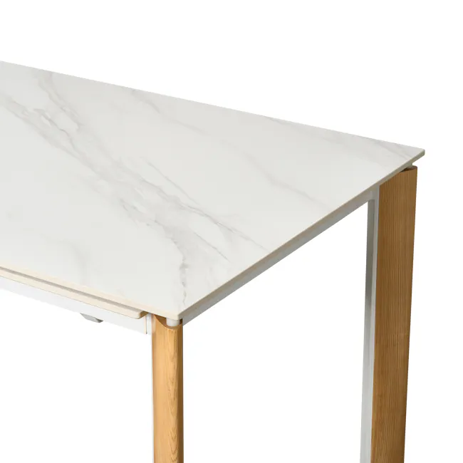 Nelson Extendable Dining Table 1.4m-2m in Marble White (Sintered Stone) with 4 Lydia Dining Armchairs in Oak, Pale Grey - 16