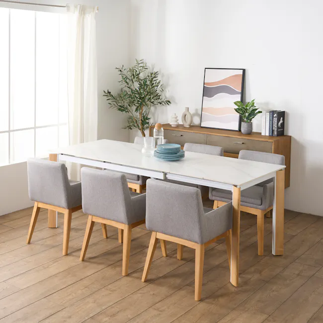 Nelson Extendable Dining Table 1.4m-2m - White Marble (Sintered Stone) - 9