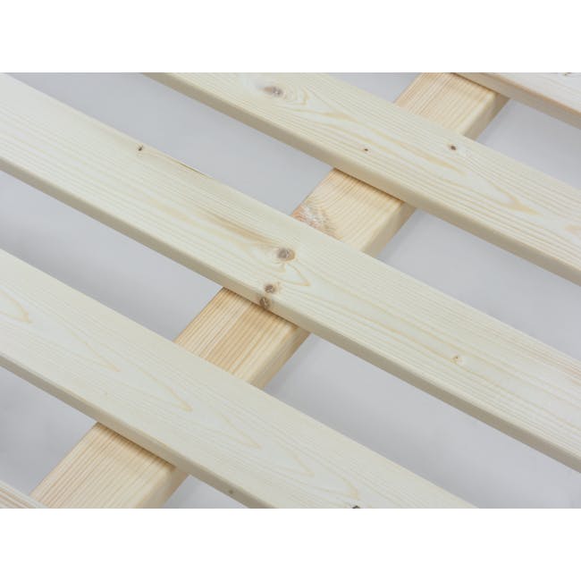 Katana Super Single Wooden Headboard Bed - 10 - Light-colored wooden beams, natural grain, visible knots, smooth finish