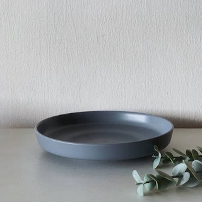 Base Piece DeTerra 12-Piece Dinnerware Set - Stone Blue - 4 - Minimalistic dining table setup, Grey ceramic plate on