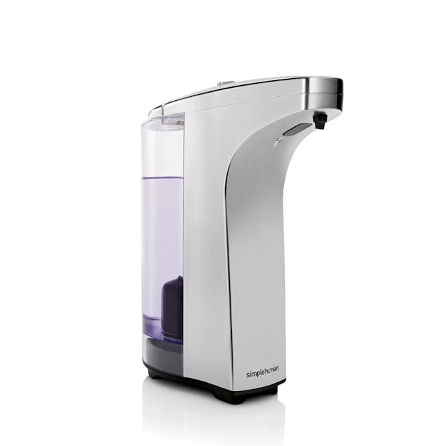 simplehuman Compact Sensor 8oz Soap Pump - Brushed - 4 - silver and white kitchen appliance, modern design, transparent