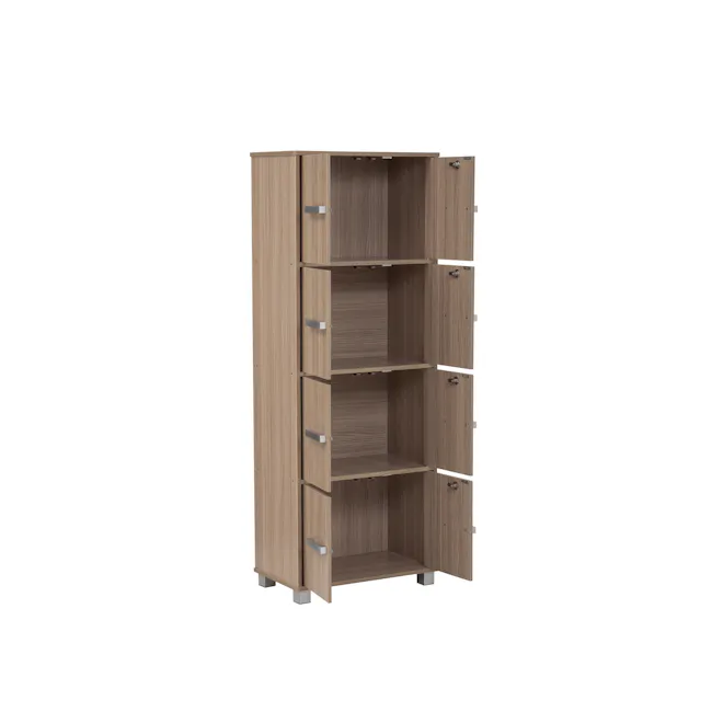 Naya 8 Door Cabinet - Ebonnese - 2 - Wooden shelving unit with metal handles, minimalist design, open shelves, empty