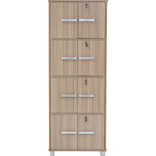 Naya 8 Door Cabinet - Ebonnese - 3 - Wooden cabinet with silver handles, minimalist design, six drawers, modern aesthetic