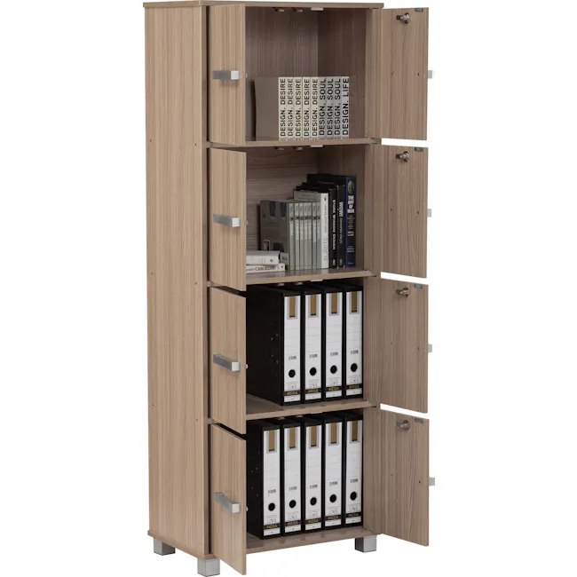 Naya 8 Door Cabinet - Ebonnese - 6 - Wooden file cabinet, open shelves, neatly organized, dual drawers, light wood finish