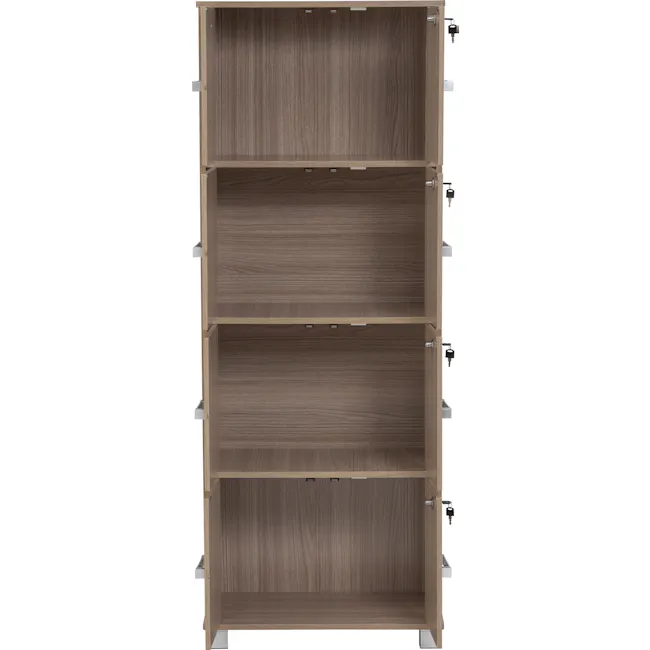 Naya 8 Door Cabinet - Ebonnese - 4 - Wooden shelving unit, minimalist design, three-tiered, open shelving, empty space