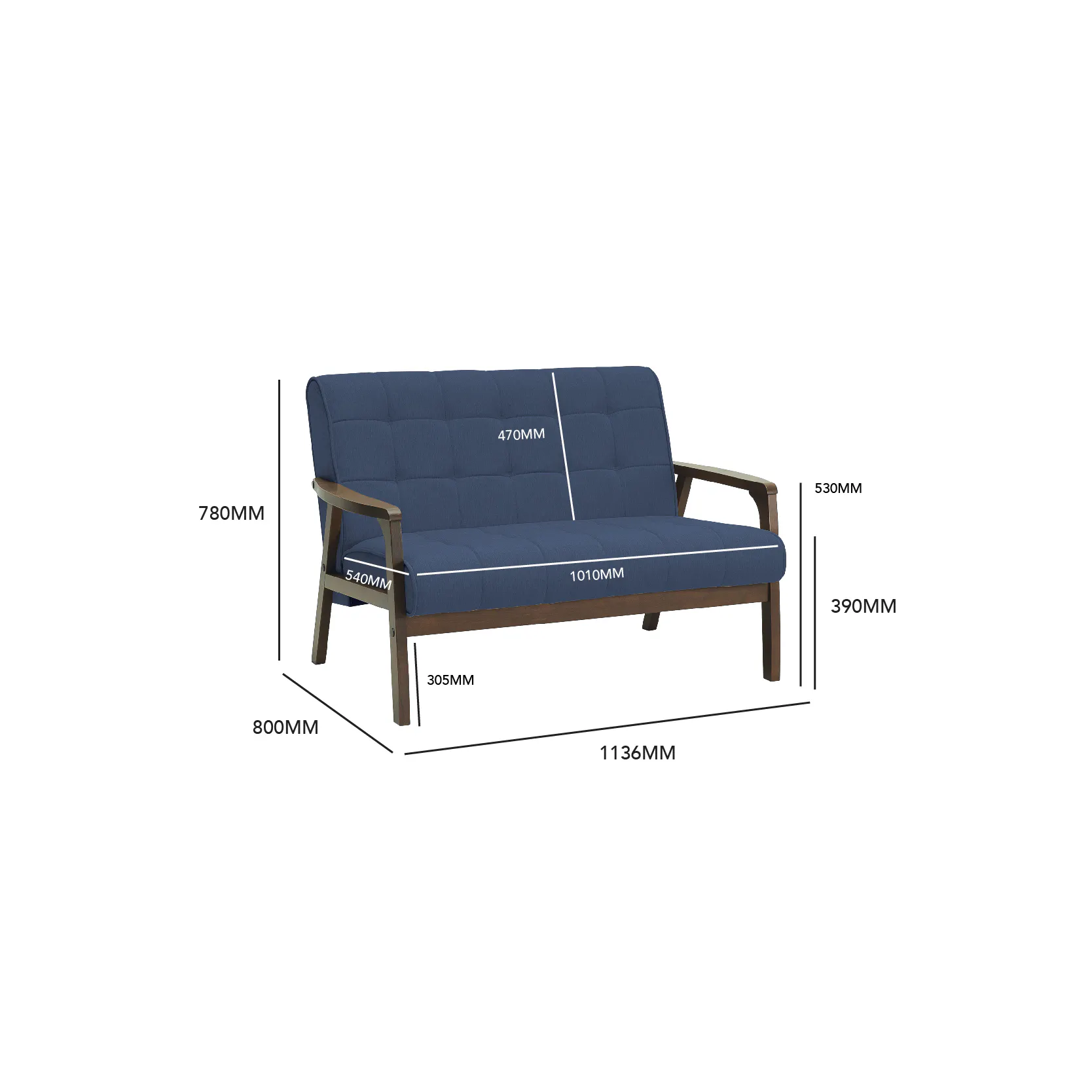 Tucson 2 Seater Sofa with Tucson Armchair - Natural, Cool Grey (Pet Friendly Fabric) - 12 - Blue upholstered sofa with 470mm