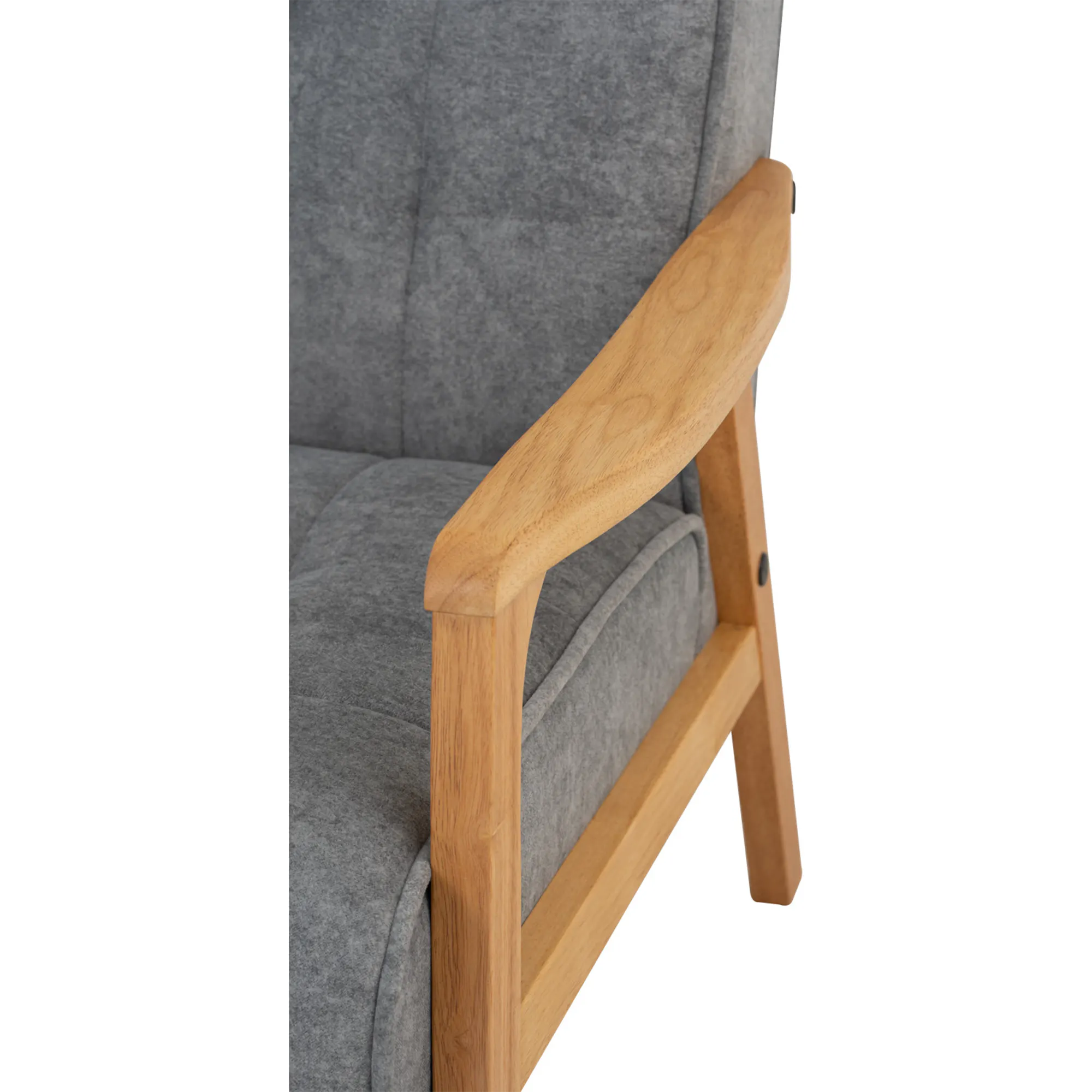 Tucson 2 Seater Sofa with Tucson Armchair - Natural, Cool Grey (Pet Friendly Fabric) - 10 - Wooden armrest, gray upholstered