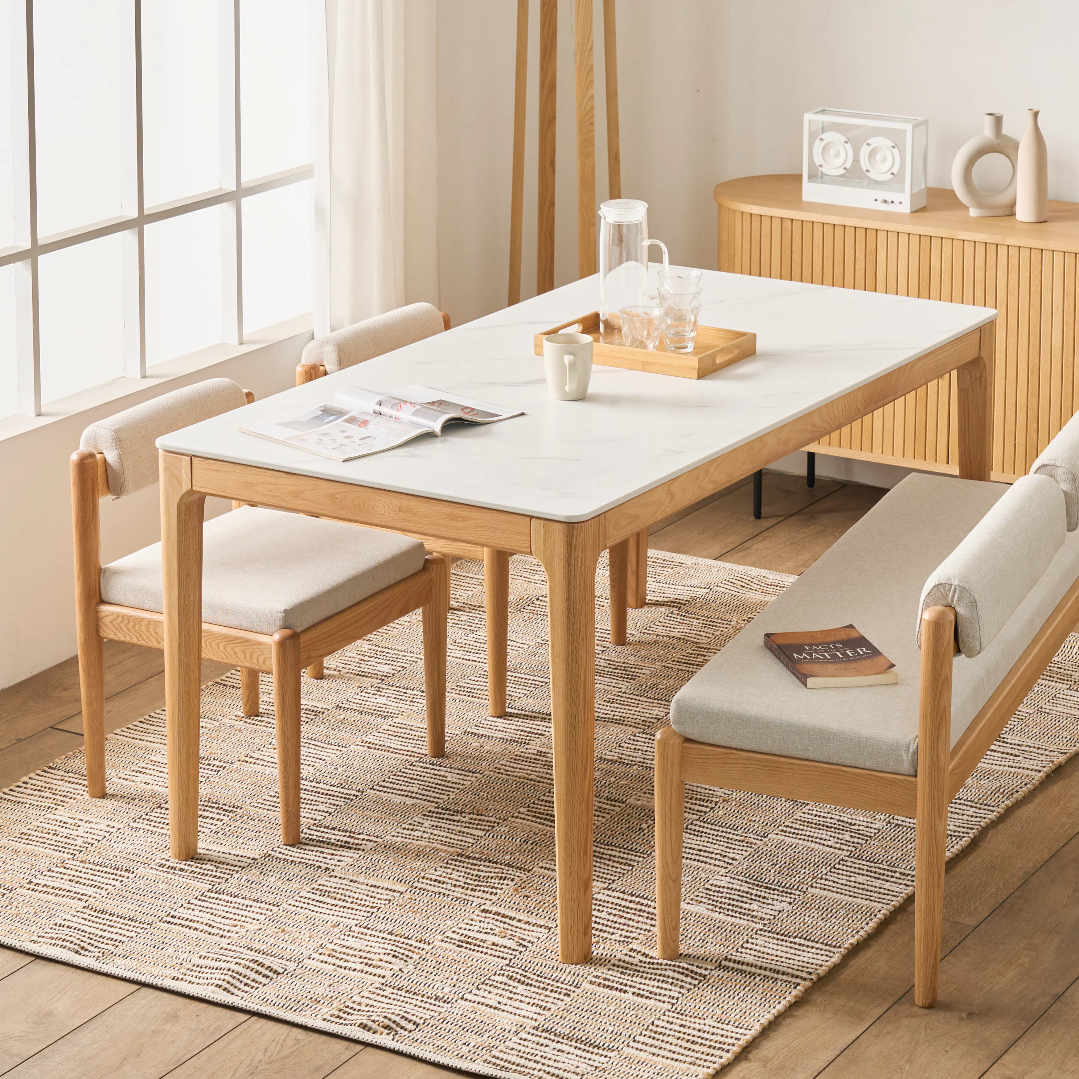 Adelyn Dining Table 1.6m (Sintered Stone) with 4 Niel Chairs in Oak - 9