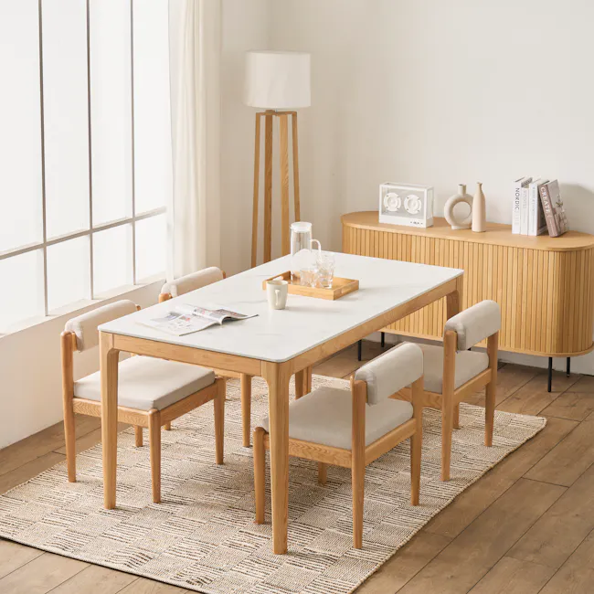 Adelyn Dining Table 1.6m (Sintered Stone) with 4 Niel Chairs in Oak - 2