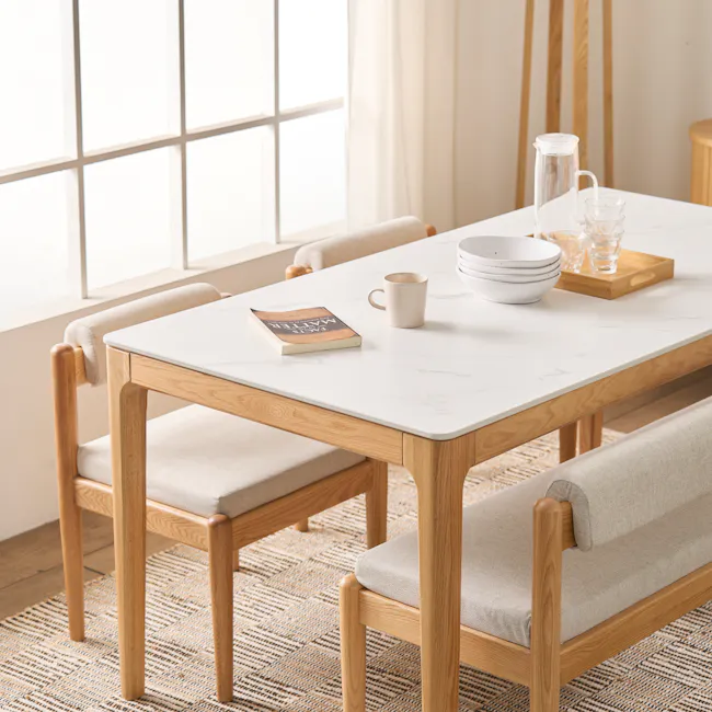 Adelyn Dining Table 1.6m (Sintered Stone) with 4 Niel Chairs in Oak - 19