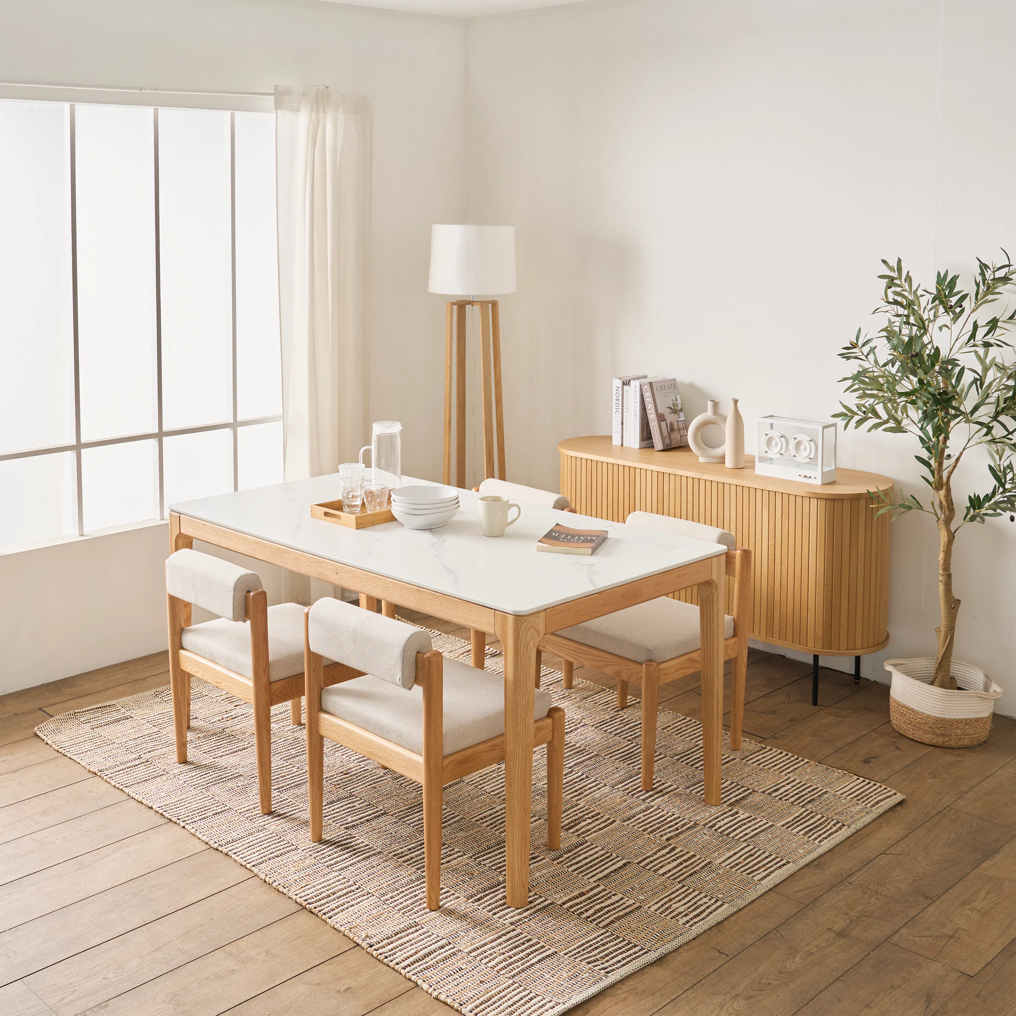 Adelyn Dining Table 1.6m (Sintered Stone) with 4 Niel Chairs in Oak - 20