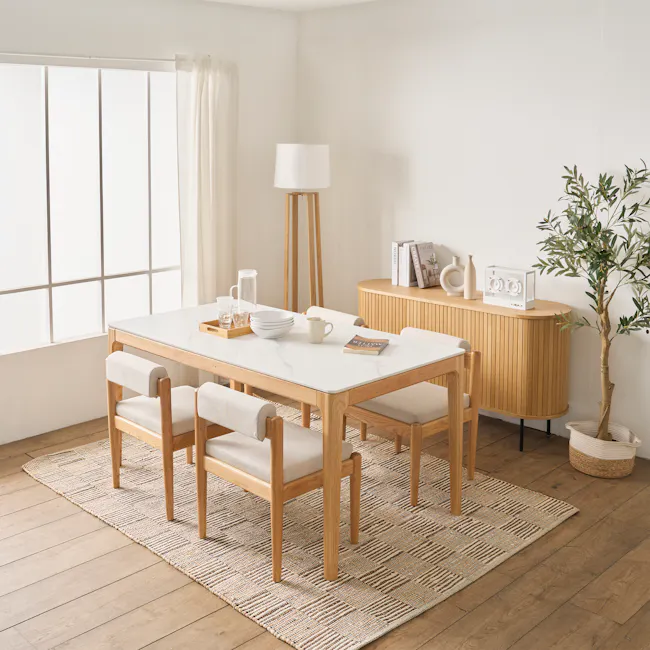 Adelyn Dining Table 1.6m (Sintered Stone) with 4 Niel Chairs in Oak - 20