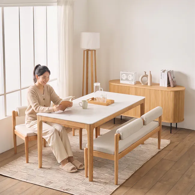 Adelyn Dining Table 1.6m (Sintered Stone) with 4 Niel Chairs in Oak - 3