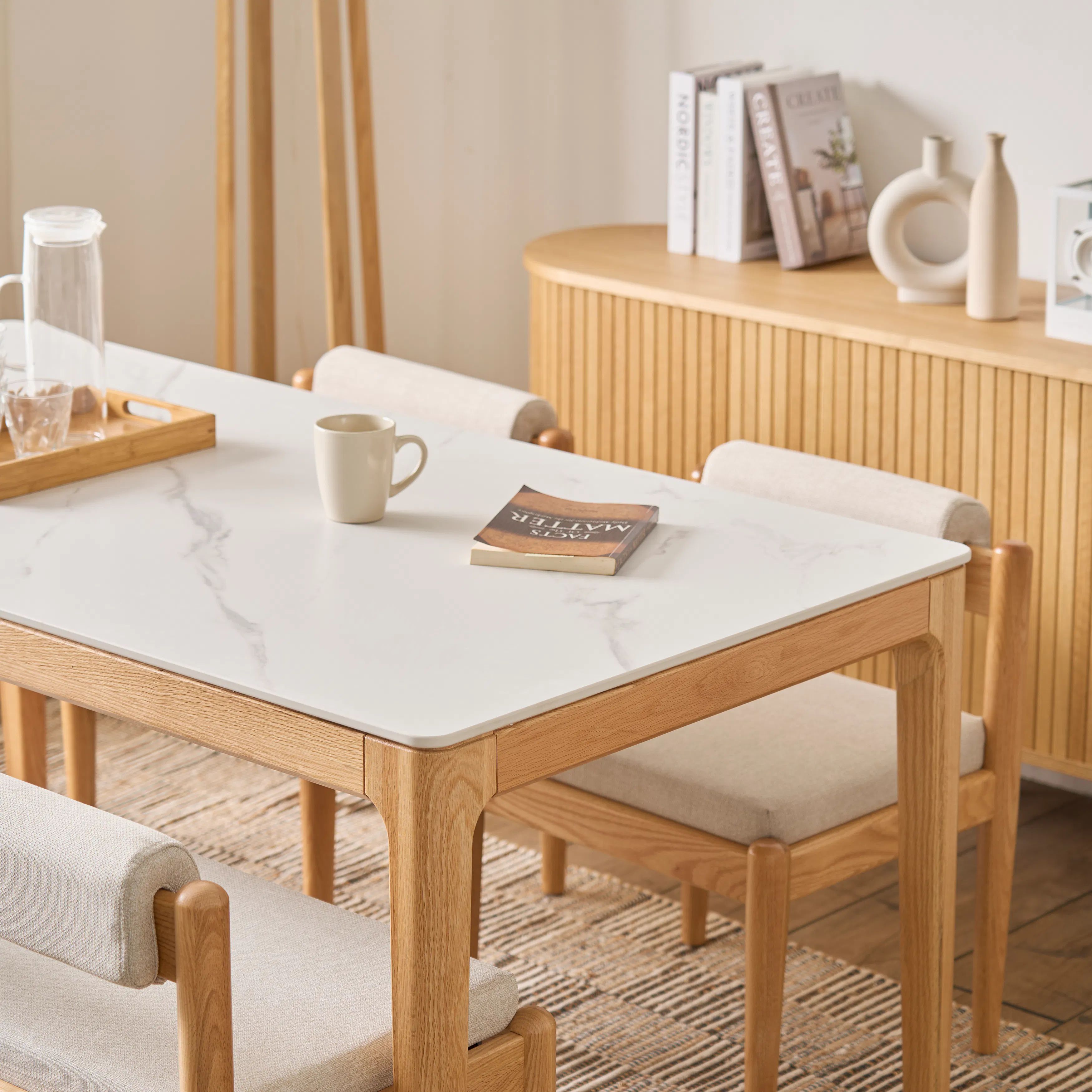 Adelyn Dining Table 1.6m (Sintered Stone) with 4 Niel Chairs in Oak - 22