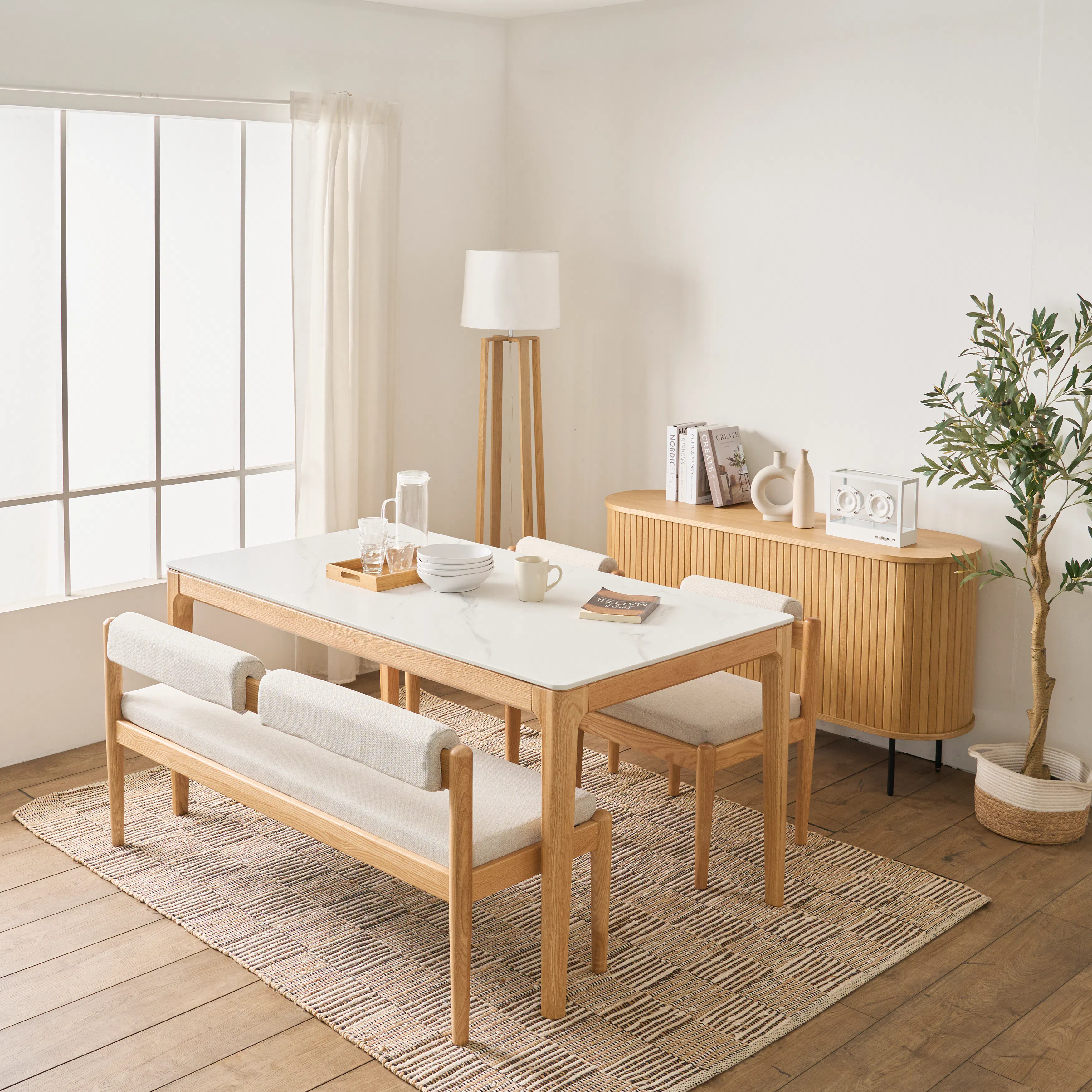 Adelyn Dining Table 1.6m (Sintered Stone) with 4 Niel Chairs in Oak - 23