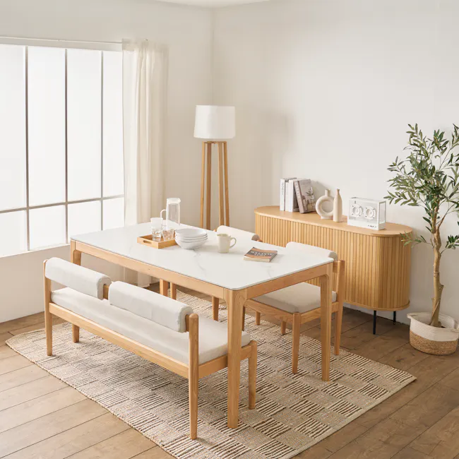 Adelyn Dining Table 1.6m (Sintered Stone) with 4 Niel Chairs in Oak - 23