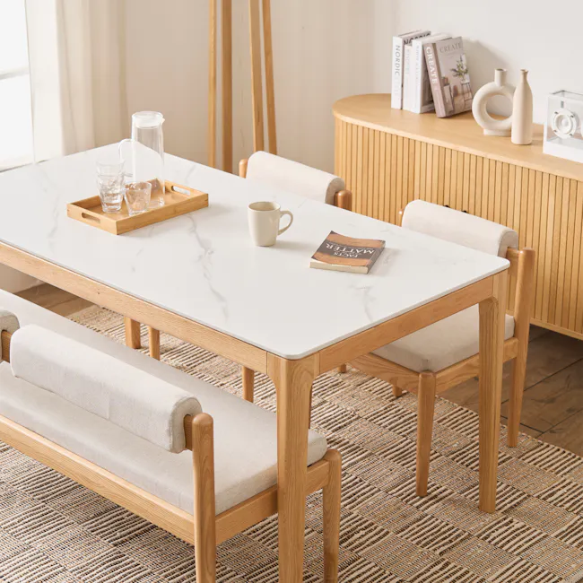 Adelyn Dining Table 1.6m (Sintered Stone) with 4 Niel Chairs in Oak - 24