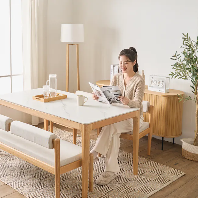 Adelyn Dining Table 1.6m (Sintered Stone) with 4 Niel Chairs in Oak - 5