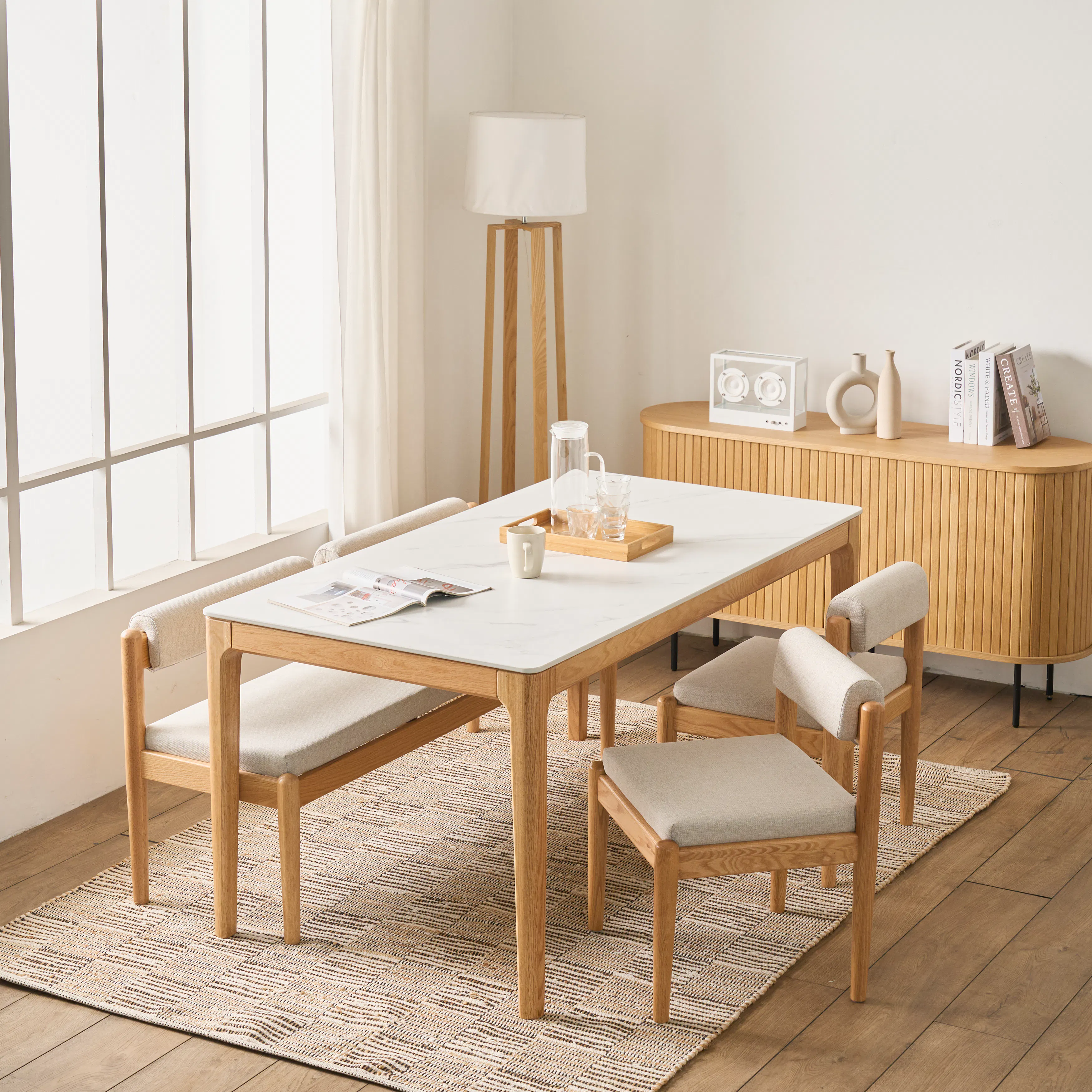 Adelyn Dining Table 1.6m (Sintered Stone) with 4 Niel Chairs in Oak - 7