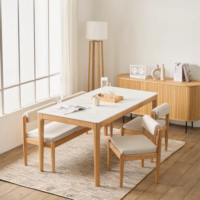 Adelyn Dining Table 1.6m (Sintered Stone) with 4 Niel Chairs in Oak - 8